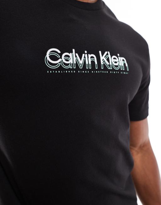 Calvin Klein – Czarny T-shirt z podwójnym logo, 3 z 4