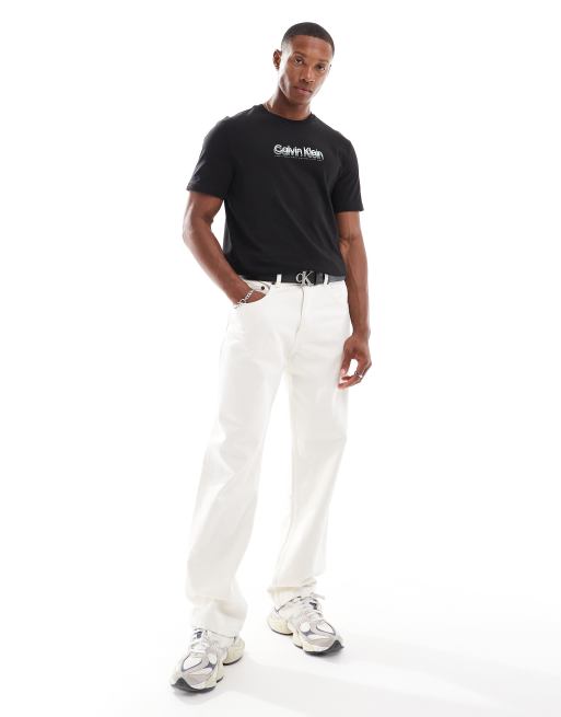 Calvin Klein – Czarny T-shirt z podwójnym logo, 4 z 4