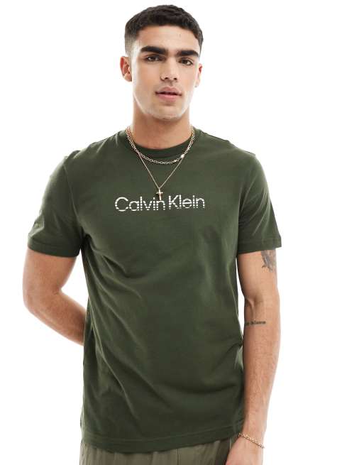 Calvin Klein – Degrade – Oliwkowozielony T-shirt z logo, 4 z 4