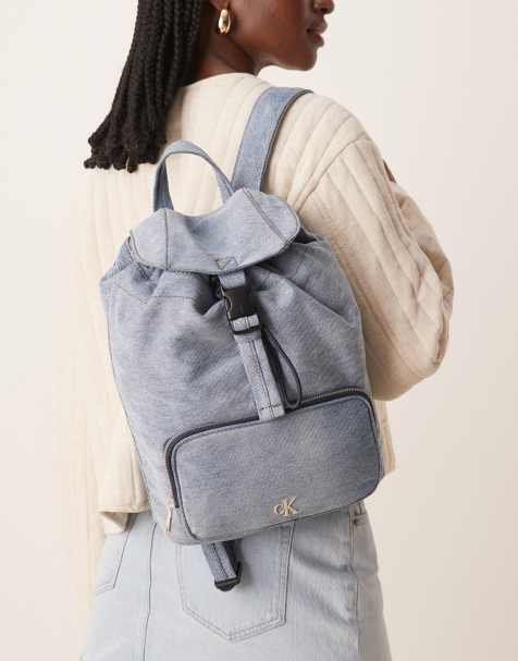 Calvin Klein denim pocket backpack in mid blue - view 1