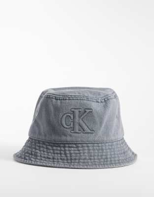 Calvin Klein Denim Wash Bucket Hat In Gray
