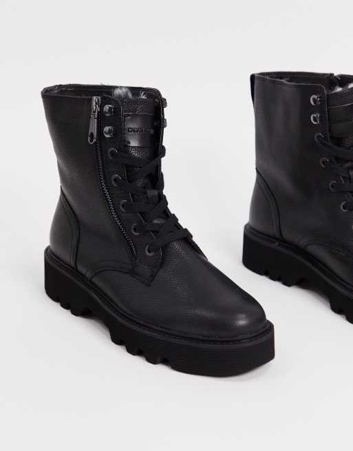 Calvin Klein diahne leather lace up military boot in black ASOS