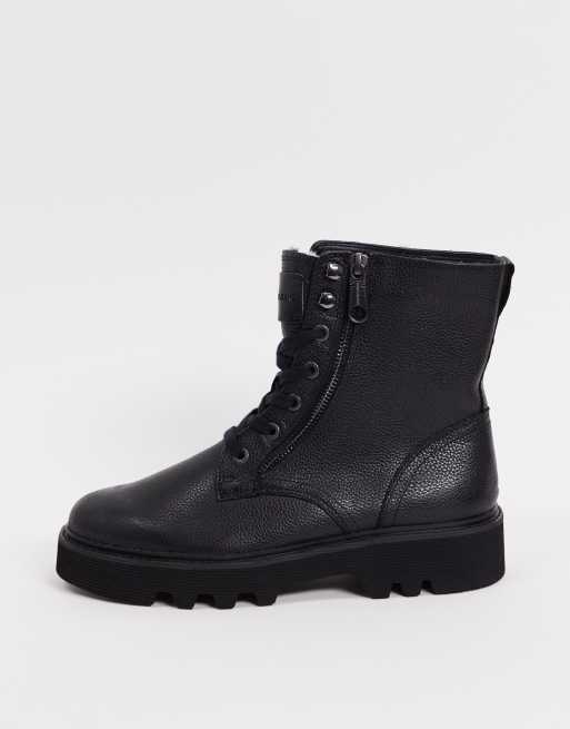 Calvin Klein diahne leather lace up military boot in black ASOS