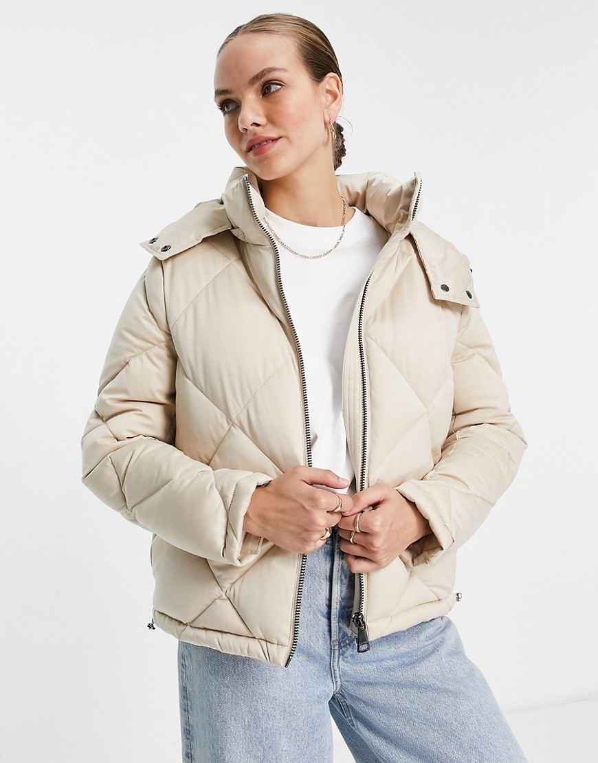 Calvin Klein diamond quilted padded hooded jacket in cream-Neutral