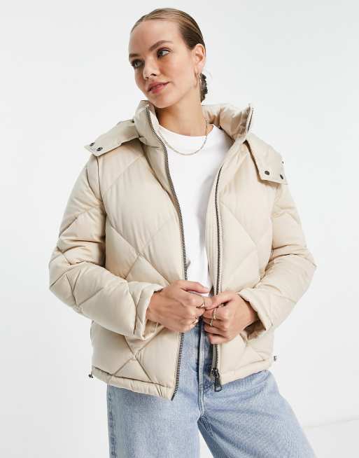 Slepen Ruimteschip onderwerpen Calvin Klein diamond quilted padded hooded jacket in cream | ASOS