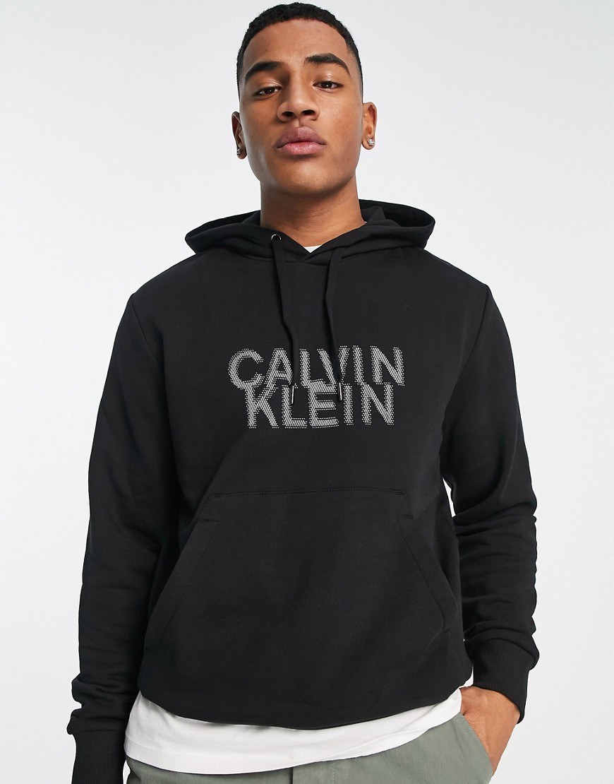 Calvin Klein distorted logo cotton blend hoodie in black
