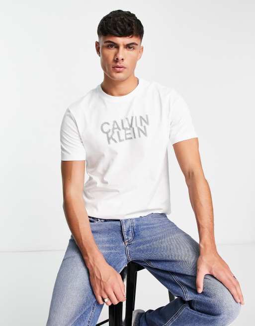 Calvin Klein logo tape collar and side patch t-shirt in white