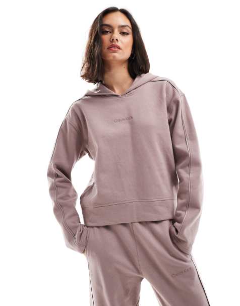 Calvin Klein – Domowa bluza z kapturem i logo w piaskowym kolorze - view 1