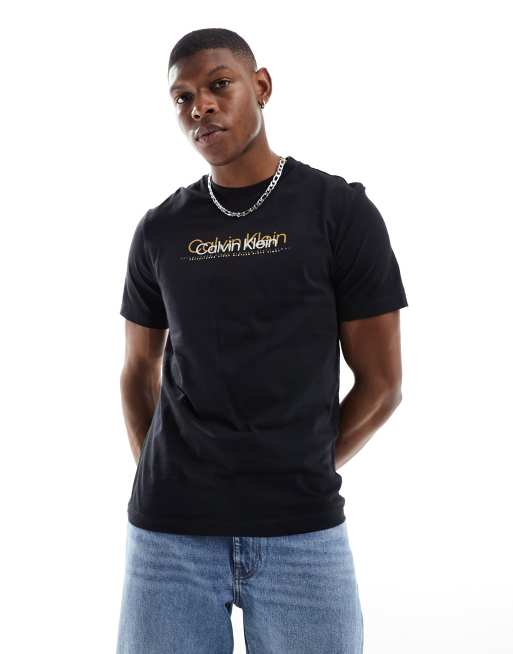 Calvin Klein double flock logo t-shirt in black