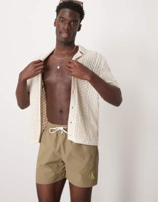 drawstring logo swim shorts in olive green