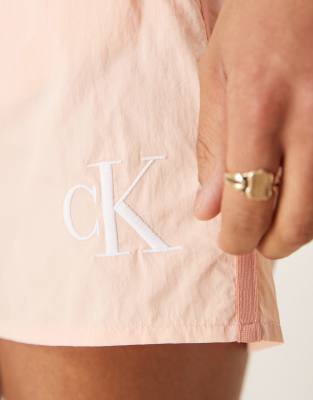 Calvin Klein Drawstring Logo Swim Shorts In Pink