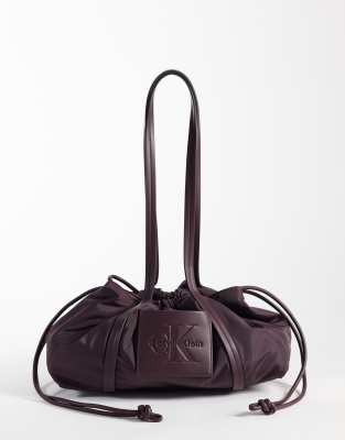 Calvin Klein Drawstring Satchel Bag In Brown