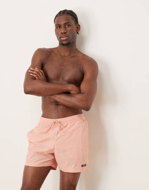 Calvin Klein drawstring swim shorts in peach pink - view 1