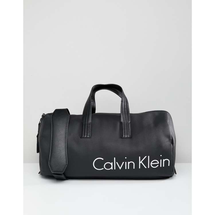 Calvin Klein Metallic Silver Logo Nylon Duffle Sports Bag Soft Sided MSRP  $199