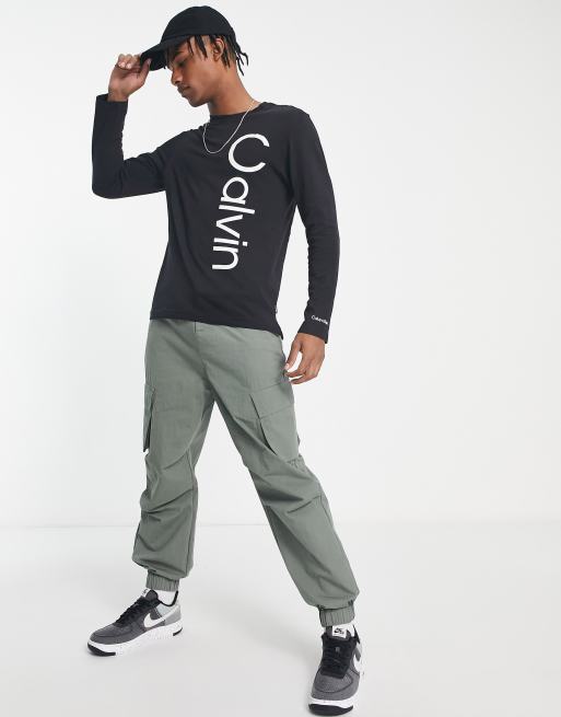 Calvin Klein easy care slim fit long sleeve t-shirt in light black, 4 of 4