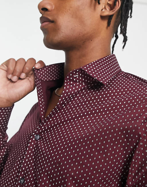 Calvin Klein easy care slim fit shirt in burgundy | ASOS