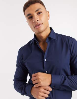 Slim Fit Easy-iron Shirt - Navy blue - Men