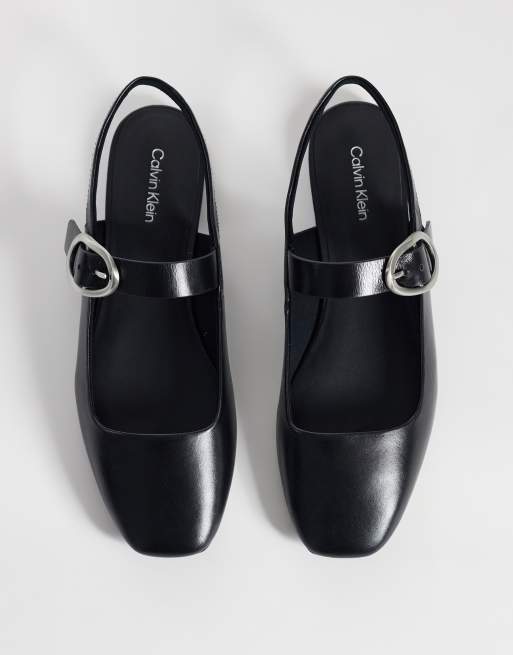 Calvin Klein – Eckige Ballerina-Pumps in Schwarz mit Fersenriemen, 3 von 4