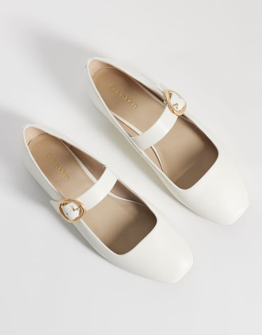 Calvin Klein – Eckige Ballerinas in Wollweiß, 3 von 4