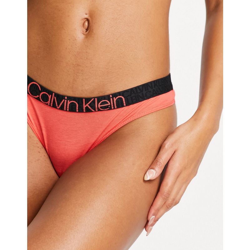 Calvin Klein - Coordinato con brassière e perizoma in cotone ecologico con dettaglio con logo grande, colore corallo