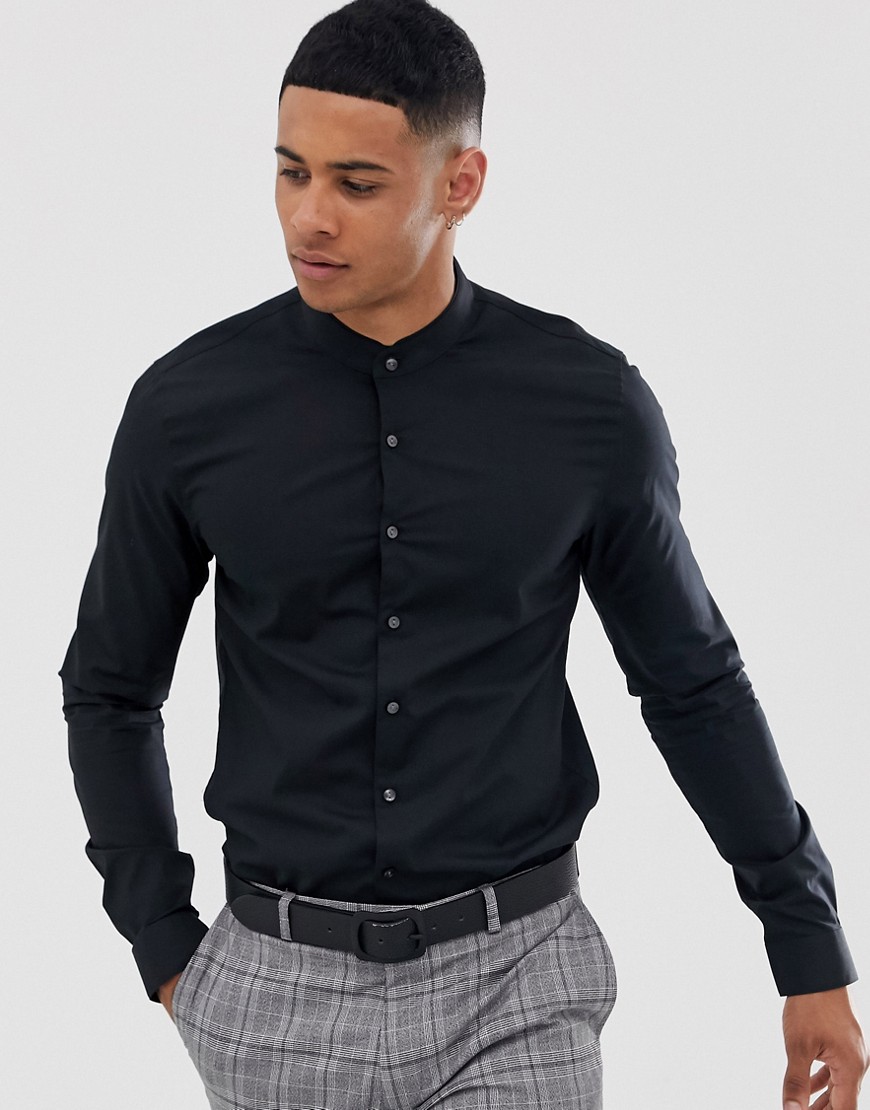 Calvin Klein – Elba – Skjorta med smal passform och murarkrage-Svart