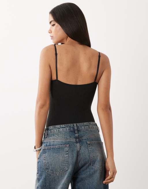 Calvin Klein emblem cutout bodysuit in black, 2 of 4
