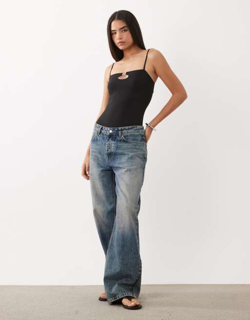 Calvin Klein emblem cutout bodysuit in black, 3 of 4