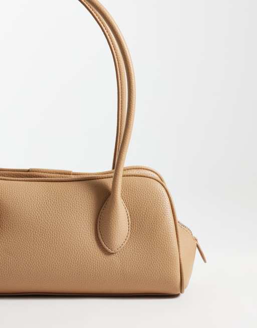 Calvin Klein emblem grain texture shoulder bag with hardware charm in tan, 4 of 4