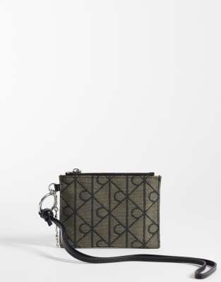 Calvin Klein Calvin Klein emblem jacquard print purse with metal hardware in black