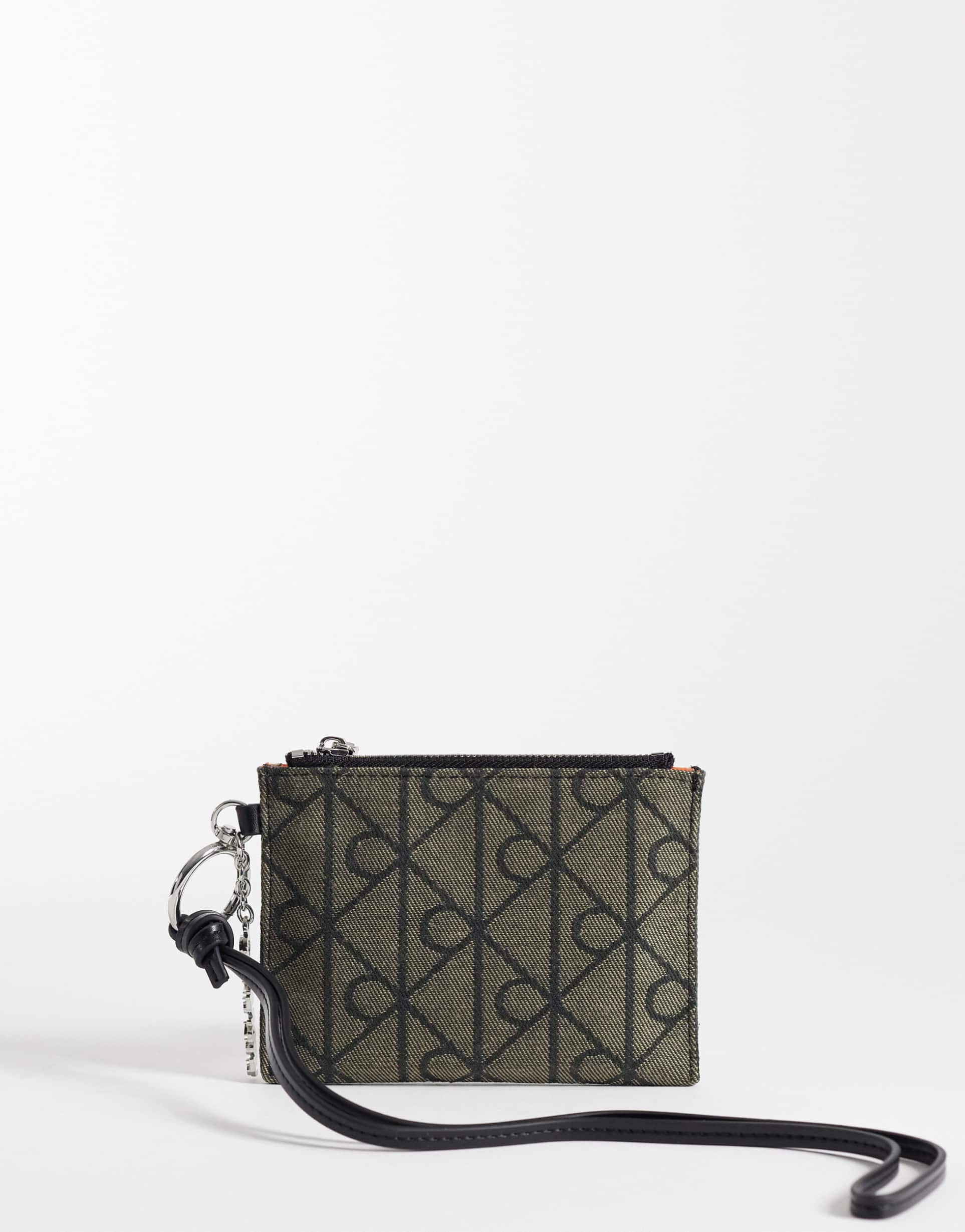 calvin klein emblem jacquard print wallet with metal hardware in black