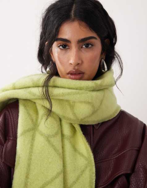 Calvin Klein emblem print brushed beanie and scarf in lime green - view 1