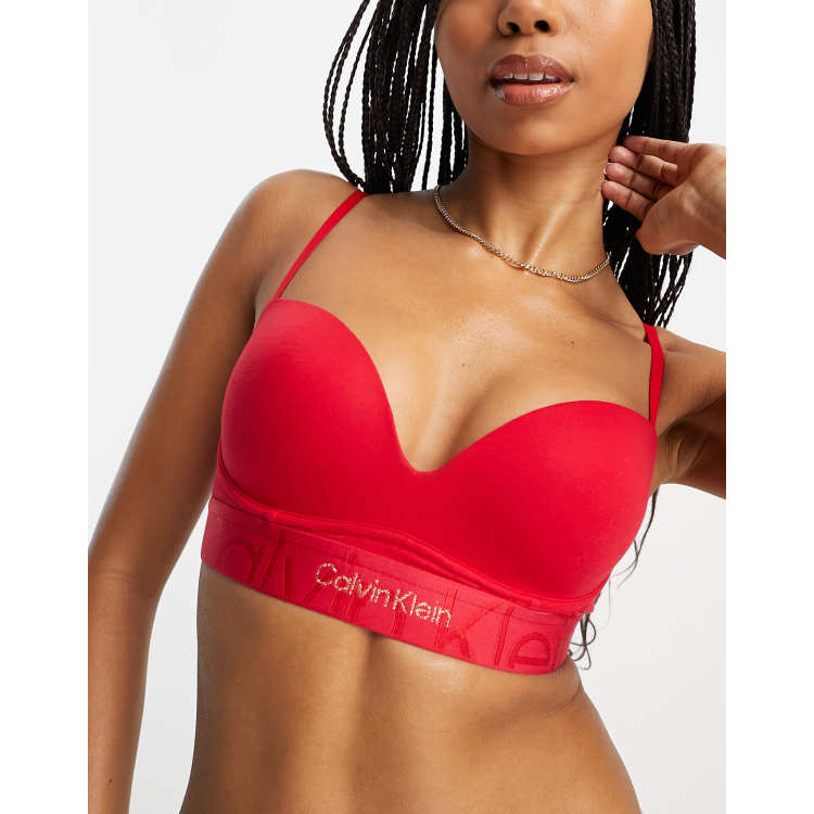 Calvin Klein Embossed Icon cotton blend push-up bralette with logo  underband in red