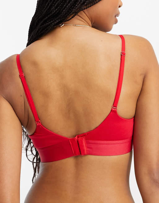 Calvin Klein Embossed Icon cotton blend push-up bralette with logo underband  in red