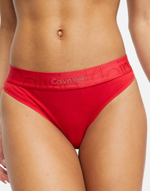 Calvin Klein Embossed Icon cotton blend thong in red