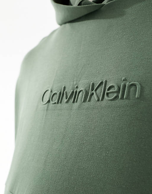 Calvin Klein embossed logo comfort hoodie in dark grey