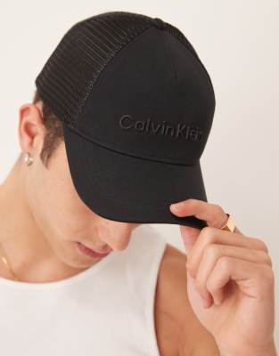 Calvin Klein embossed trucker cap in black
