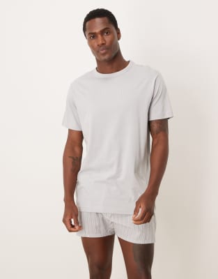 Calvin Klein - Ensemble de pyjama avec t-shirt et caleçon en coton - Gris
