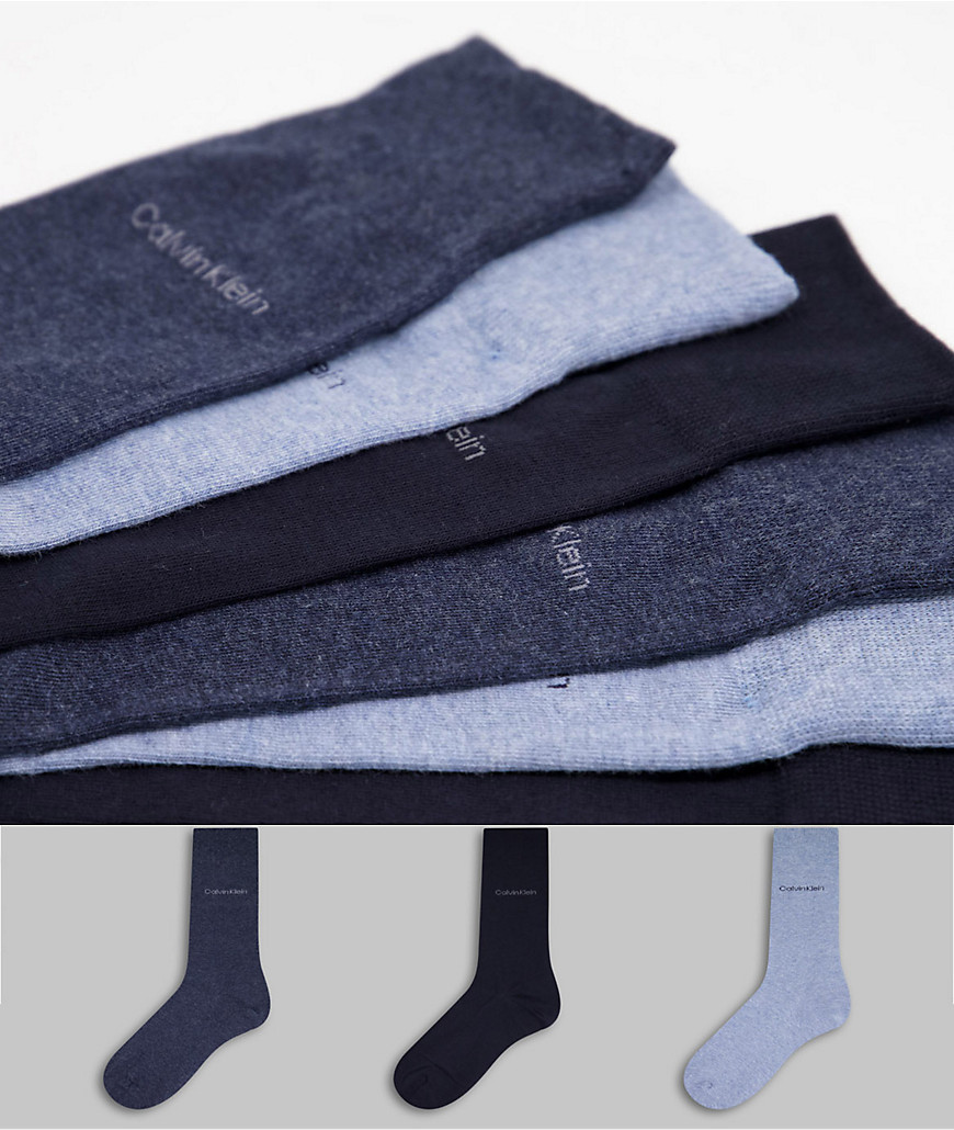 Calvin Klein Eric 3 pack logo socks in blue multi