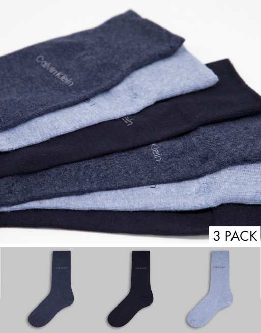 Calvin Klein - Eric - Lot de 3 paires de chaussettes à logo - Bleu multicolore