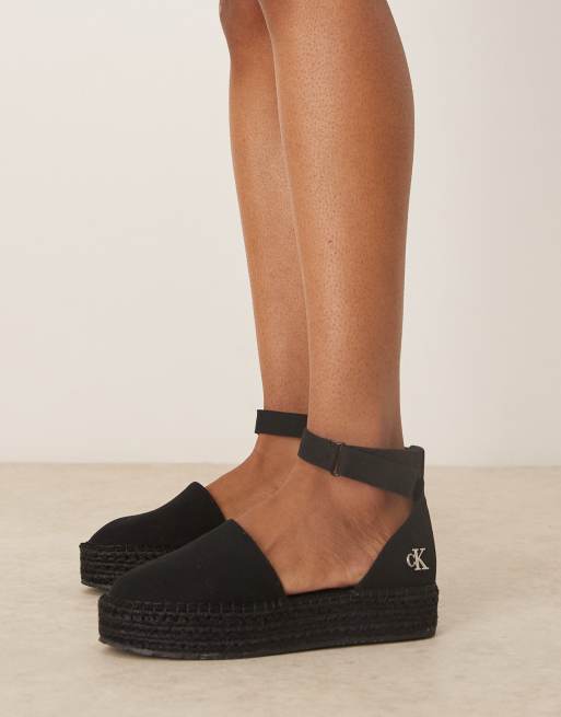 Calvin Klein – Espadrille-Sandalen in Schwarz mit flacher Plateausohle, 2 von 4