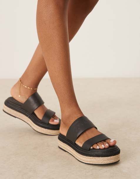 Calvin Klein – Espadrilles-Slider in Schwarz mit zwei Riemen - view 1