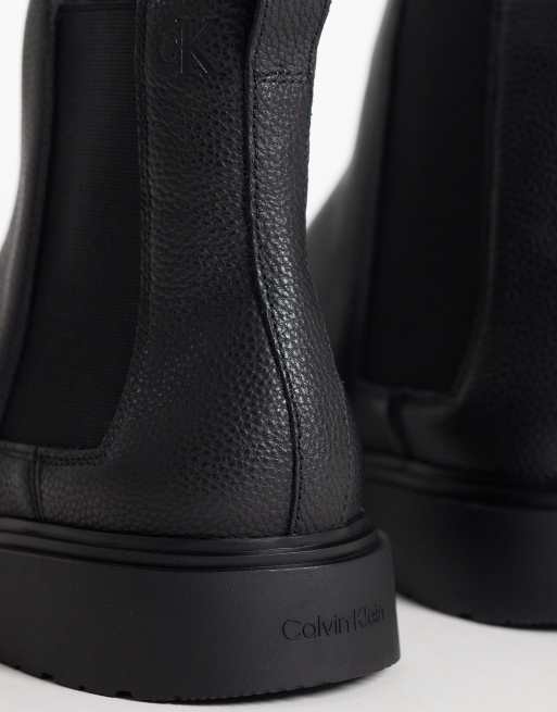 Calvin Klein essential leather combat chelsea boots in black, 3 of 4