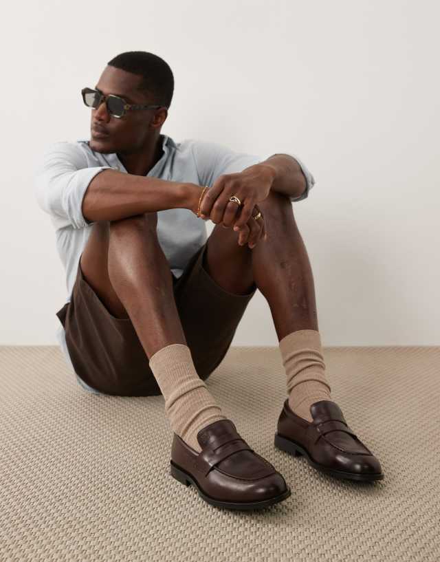 brown calvin klein dress shoes Essential leather penny loafers in Penny loafers