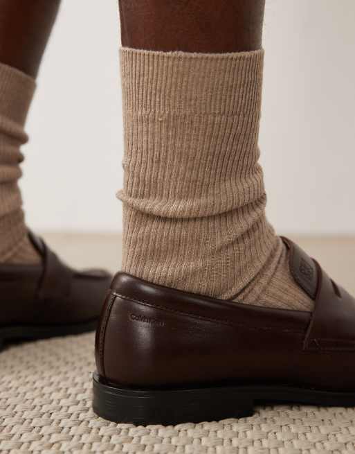 Calvin Klein Essential leather penny loafers in brown | ASOS display picture 2