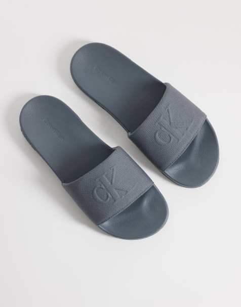 Calvin Klein essential monogram slides in grey - view 1