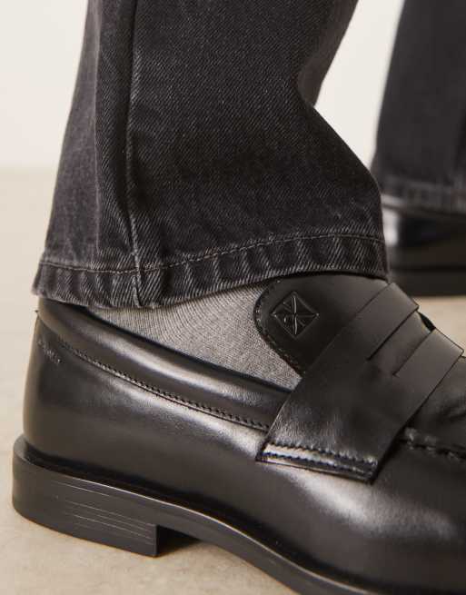 Calvin Klein Men’s Black Penny Loafers Calvin Klein Essential penny loafers with brand detailing in  main image 4