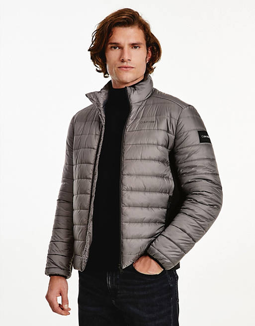 Calvin Klein essential side logo lightweight puffer jacket in gray | ASOS | Jacken