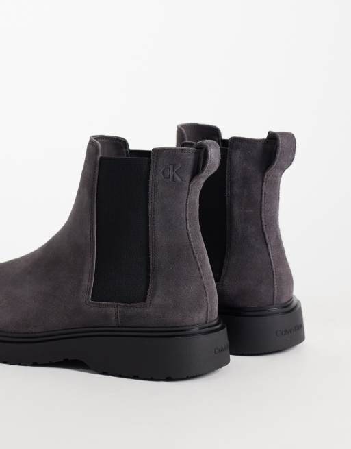 Calvin Klein essential suede combat chelsea boots in purple grey, 2 of 4