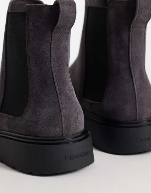 Calvin Klein essential suede combat chelsea boots in purple grey, 3 of 4