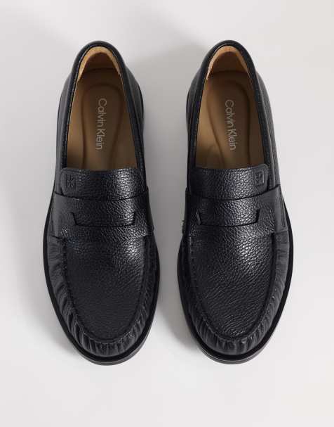 Calvin Klein essentieller Leder-Loafer mit Narbenstruktur in Schwarz - view 1